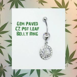 5/$10 | CZ Gem Paved Leaf Dangle Belly Ring